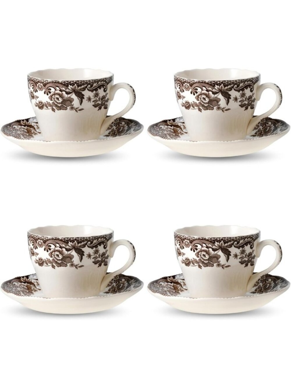 Festive Teacup & Saucer Set of 4 - 7 oz Holiday Drinkware, Microwave